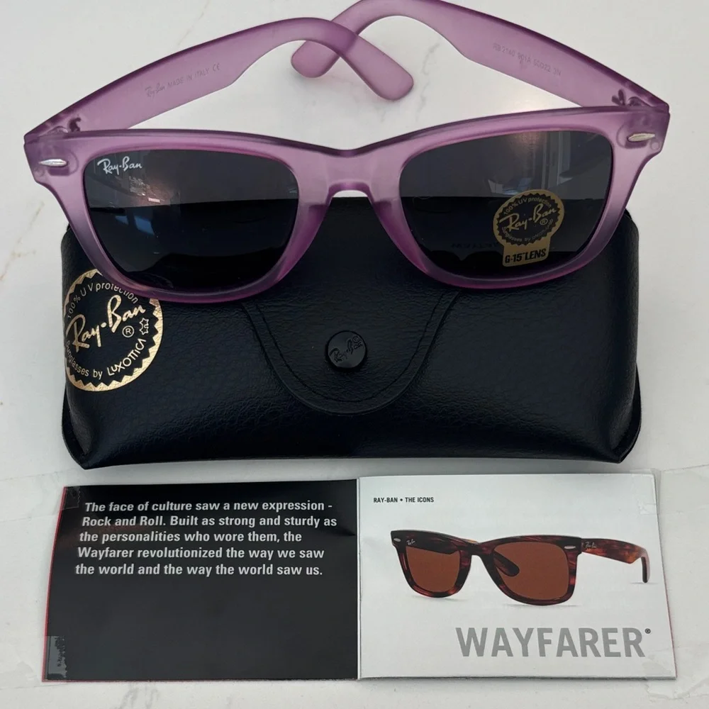 Ray‑Ban Purple Original Wayfarer Sunglasses with Case NWT - Picture 10 of 14